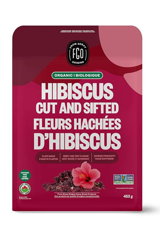 FGO Organic Hibiscus Flowers, Cut and Sifted, 16oz Bulk Resealable Bag, Packaging May Vary (Pack of 1)