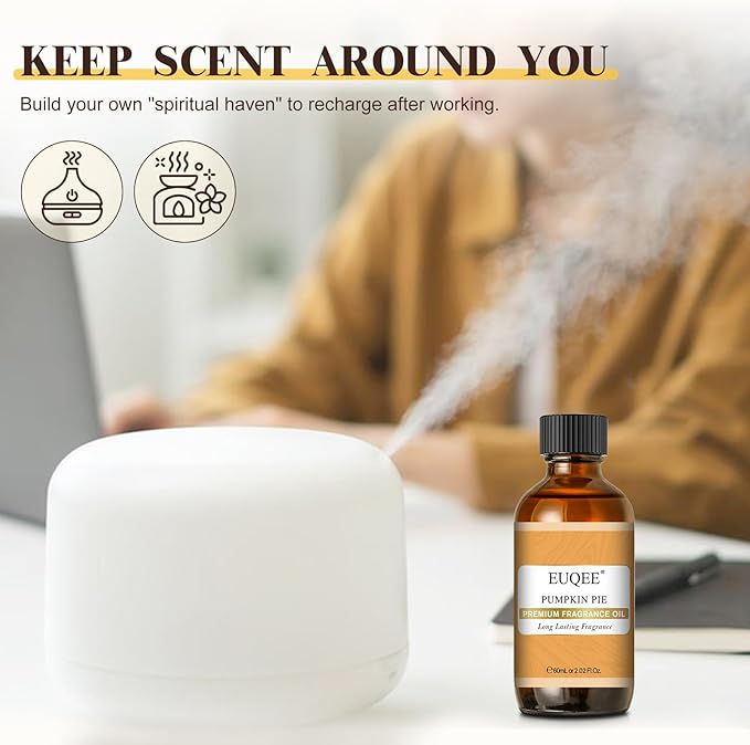 EUQEE Pumpkin Pie Fragrance Oil, Premium Pumpkin Pie Scented Essential Oils with Glass Dropper for Soap & Candle Making, Bath Bombs (2.02 Fl oz/60 ml)