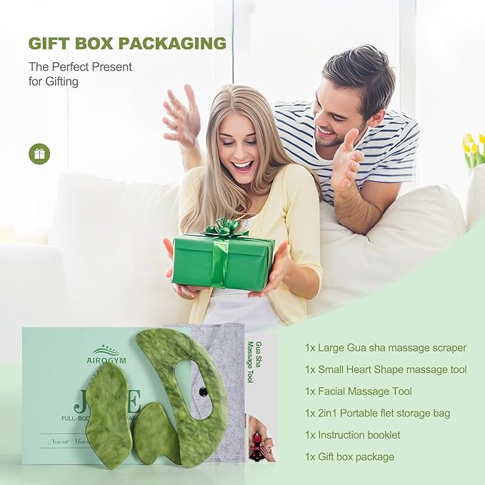 3 PCS Jade Stone Gua Sha Set Face Massager, Body Gua Sha Tool, Jade Gua Sha Facial Tools, Large Guasha Tool For Body, Face, Anti Cellulite, Lymphatic Drainage Massager, Muscle Scraper, Gifts for Women