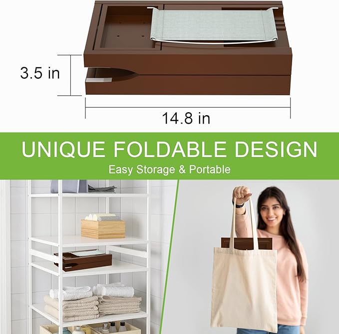 Bathtub Caddy Tray for Tub, Foldable Bamboo Bath Table Tray with Book and Wine Glass Holder, Expandable Bathroom Accessories with Free Soap Dish Suitable for Luxury Spa or Reading, Brown