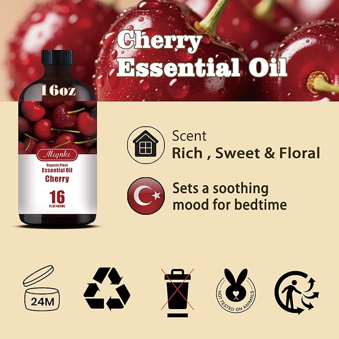 Cherry Fragrance Oil-Cherry Essential Oil 16.33oz (490ml)-100% Pure Natural Scent for Diffusers, Candles, Soap Making & Aromatherapy | Relaxing Home & Gift Essential Oil for Bath, Massage