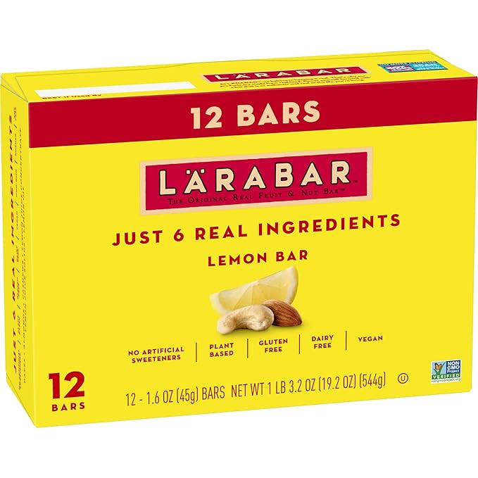 Larabar Lemon Bar Fruit and Nut Bars, Gluten Free and Vegan, 19.2 oz, 12 Ct