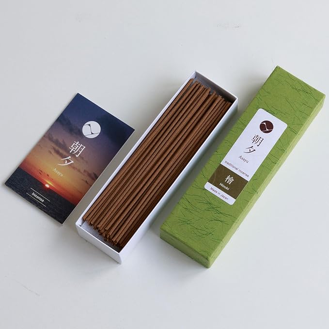 Asayu Japan Traditional Incense Sticks Hinoki Cypress Fragrance Scent (20gr) for Morning Meditation, Relax or Yoga, Made in Japan