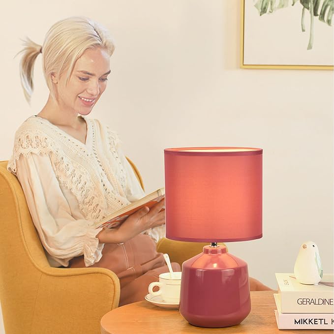 Lampwell Lena Small Modern Ceramic Bedside Table Lamp, 7.09H12.99IN, Purple, Bulb Excluded
