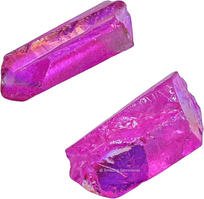 Amazing Gemstone 2 Pieces Rose Aura Quartz Raw Pencil Points Crystals and Healing Stones, Natural Rocks for Meditation and DIY Raw Point Stones and Crystals