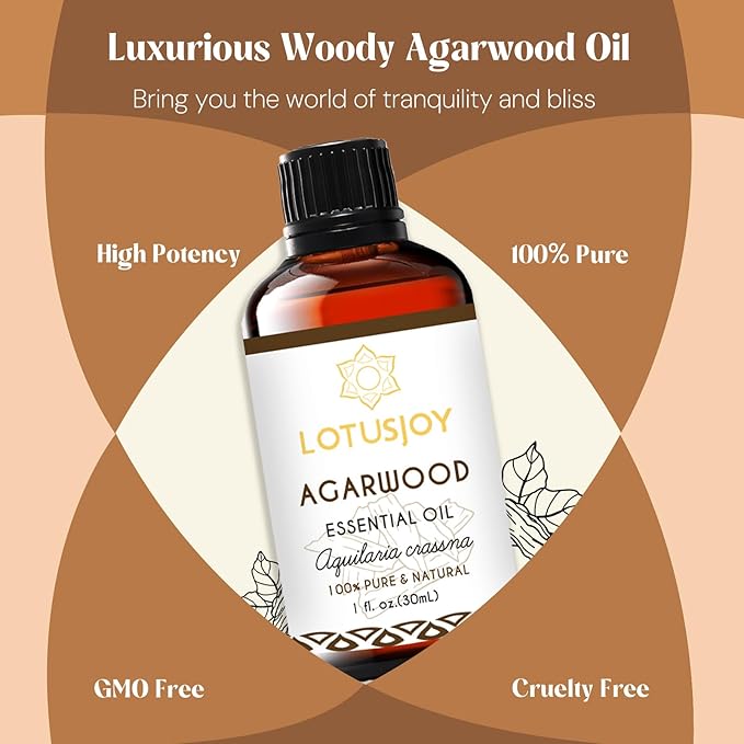 Agarwood Essential Oil, Pure Natural Organic Oud Essential Oil for Diffuser Meditation and DIY Cosmetic Making- 1 Oz