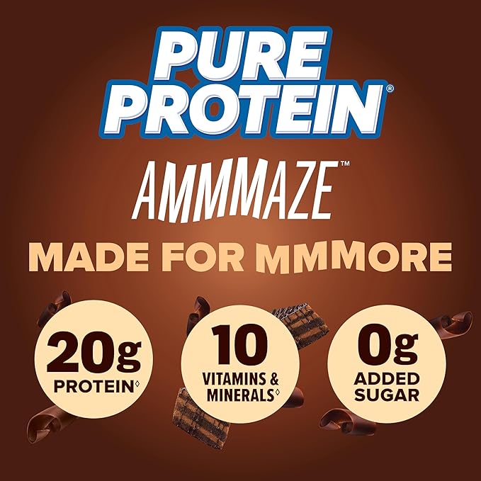 Pure Protein AMMMAZE Blackout Cake Protein Bars, 12 Count – 20g Protein, 3g Fiber, No Added Sugar – Chocolate Meal Replacement - On the Go Snacks