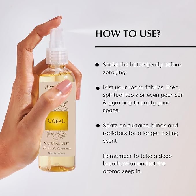 Copal Natural Resin Mist Spray by Aromafume | 100 ml / 3.3oz | Ideal for deep relaxation, spirituality & rituals | Made with Copal Resin from Mexico | Non-alcoholic, non-toxic & vegan