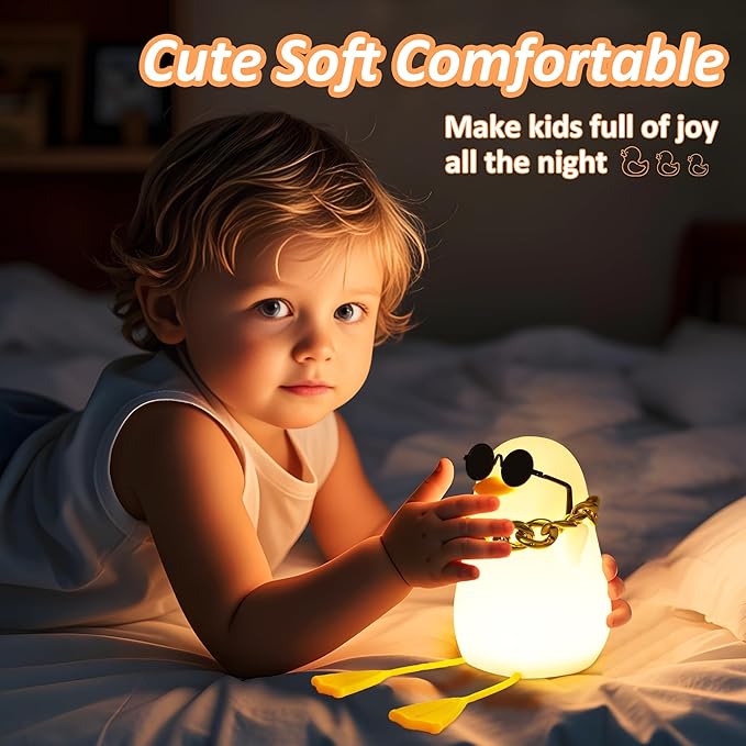 Duck Night Light for Kids, Cute Benson Ducks Gifts, Squishy Touch Silicone Animal Nursery Bedside Lamp Goose Gifts, Dimmer & Rechargeable, Birthday Gifts for Boys Girls Women Teen(Hip Hop Duck)