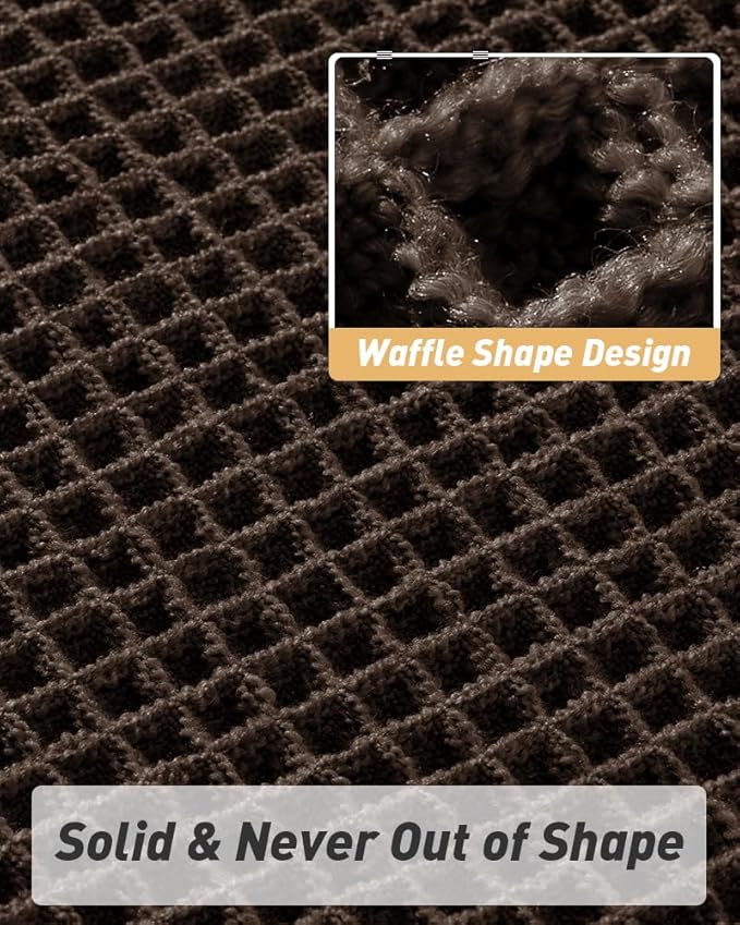 AMOAMI Upgraded Waffle Runner Rug Super Absorbent Non Slip Bath Mats for Bathroom Machine Washable Bathroom Runner Rug with Tassels, Ideal for Hallway Bedroom Laundry Room, Chocolate, 17" x 48"