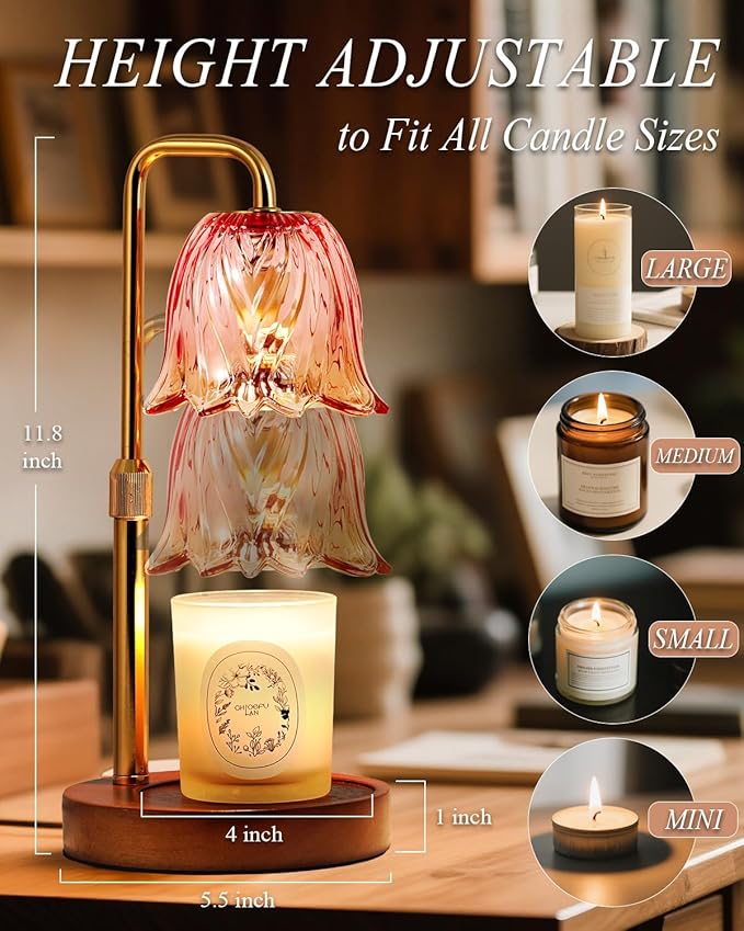 Flower Candle Warmer Lamp with Timer Dimmable,Candle Warming Lamp Height Adjustable,Candles Warmer Light for Jar Candles,Christmas Gifts for Women,House Warming Gifts New Home Decor