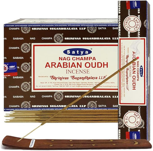 Arabian Oudh Incense Sticks and Holder Bundle - Satya Incense