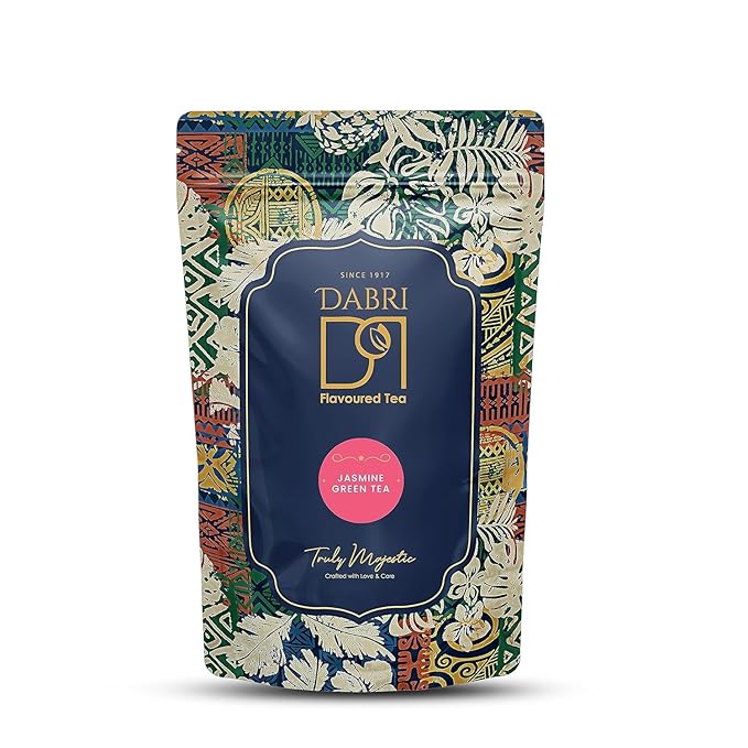 Dabri jasmine Green Tea Loose Leaf | 100g Pouch with Dried Jasmin Flowers | Natural Green Tea with Jasmin | Antioxidant-Rich & Pure Flavor