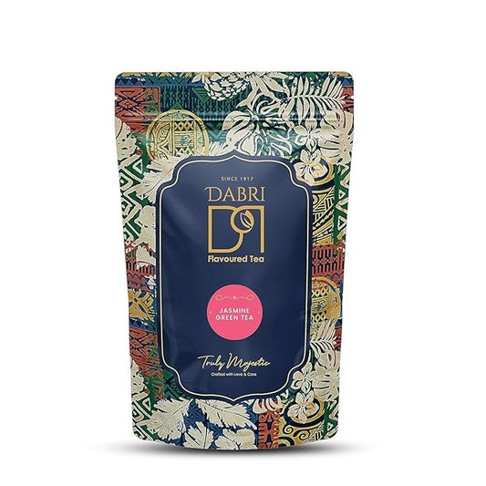 Dabri jasmine Green Tea Loose Leaf | 100g Pouch with Dried Jasmin Flowers | Natural Green Tea with Jasmin | Antioxidant-Rich & Pure Flavor