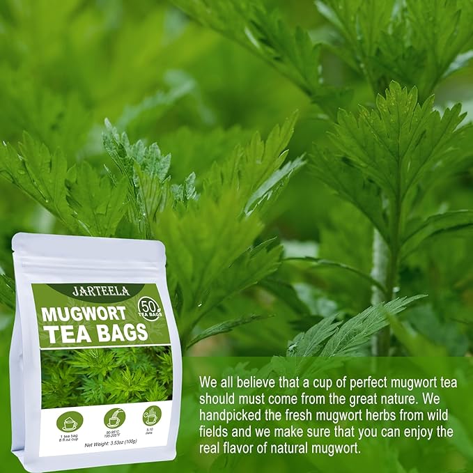 Jarteela - Mugwort Tea Bag, 2g x 50 Count - Pure Mugwort Herb - Natural Herbal Tea Bags for Digestion - Non-GMO - Caffeine-free Tea
