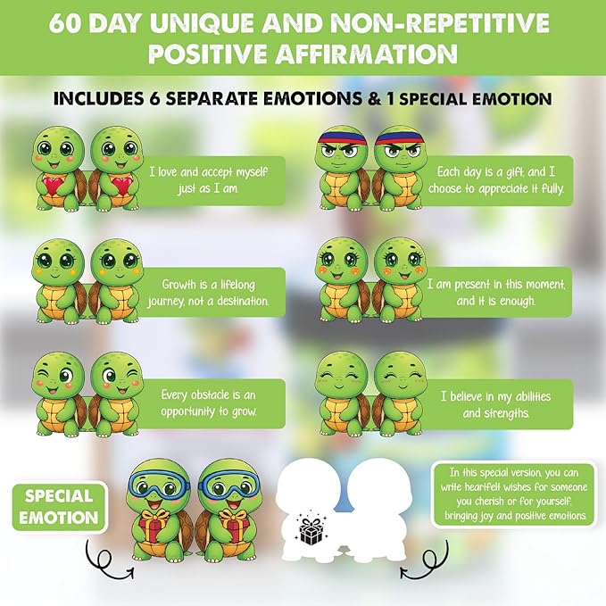 Positive Turtle Jar – 60 Daily Affirmation Cards with Standee | Cute Desk Decor & Encouragement Gift for Women, Coworkers, Teens, Friends | Emotional Support Jar, Just Because, Self Care Idea