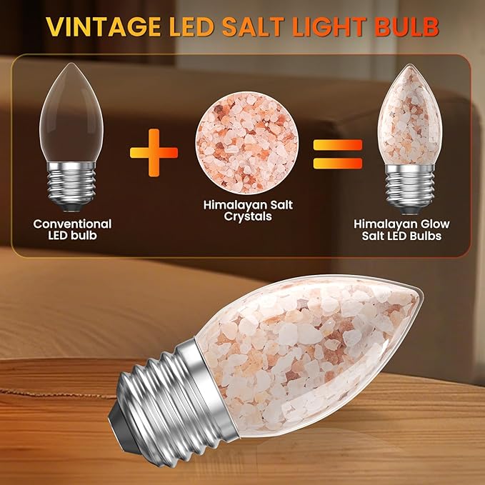 3W LED Salt Lamp Light Bulbs E26 B11 Candle Bulb 2200K Warm Amber Pink Night Light Bulb, Himalayan Salt Lamp,Non-dimmable for Decorative Lighting,Living Room Bedroom-2pack