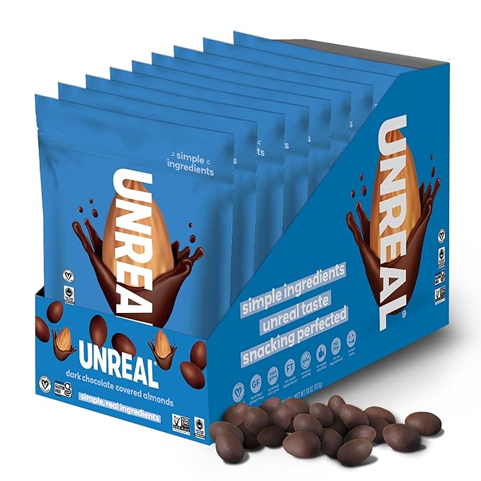 UNREAL Dark Chocolate Almonds - Certified Vegan, Gluten Free, Fair Trade, Non-GMO, No Sugar Alcohols or Soy (9 bags)