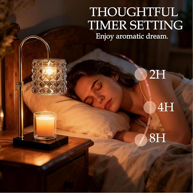 Candle Warmer Lamp with Timer & Dimmer, Adjustable Height Flameless Wax Melt Warmer for Jar Candles, Birthday Gifts for Mom Women Men Friend Sister, House Warming Gift New Home Decor (Grey)