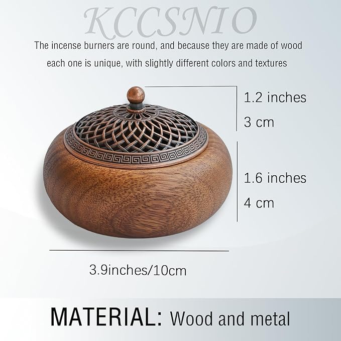 Acacia Wood Incense Burner for Cones & Coils, with Sticks Holder - 3-in-1, Zen Meditation Yoga Home Room Decor