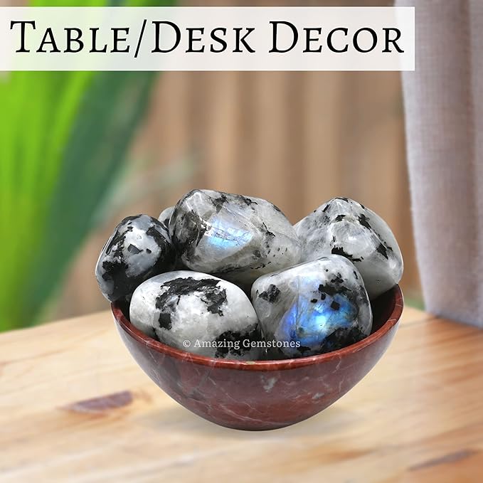 Amazing Gemstone Rainbow Moonstone Crystals and Healing Stones Tumbled - 1000+ Carats Rainbow Moonstone Stone, Healing Stones for Energy Balance, Stress Relief - Premium Polished Gems Rocks