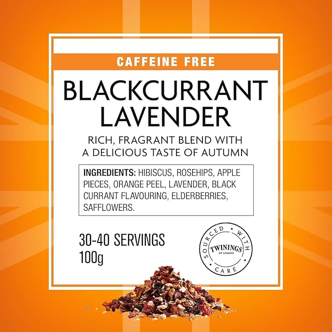 Twinings Blackcurrant & Lavender Loose Leaf Infusion Herbal Tea, 3.53 Ounce (100g) Pouch, Naturally Caffeine-Free, Enjoy Hot or Iced