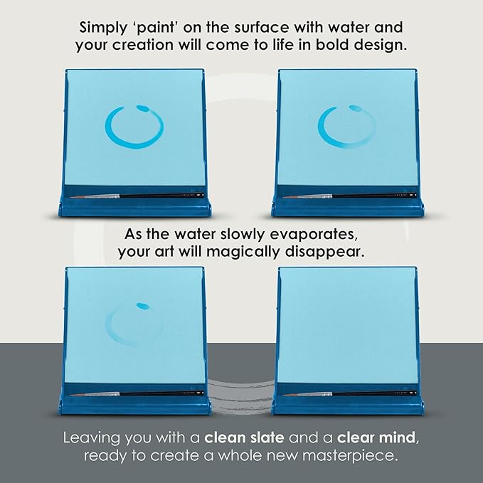 Mini Buddha Board Art Set: Water Drawing Writing Board w/ Mini Water Brush for Mindfulness & Meditation – Zen Based Drawing Board - Painting & Art Supplies – Ideal Relaxation Gifts (5” x 5”,Aqua)