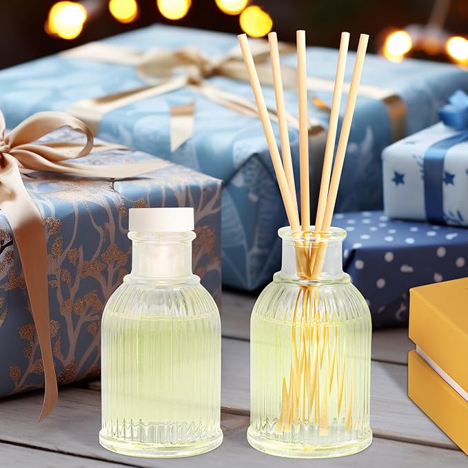2-Pack Osmanthus Reed Diffuser Set, Kumquat Aroma Essential Oils, Amber Scented Oil Home Fragrance with 10pcs Sticks, Aromatherapy Air Freshener for Room Shelf Bathroom Decor