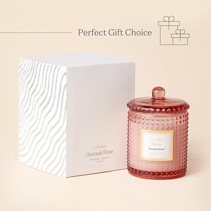 LA JOLIE MUSE Rose Noir & Oud Scented Candle – Lemon, Rose & Oud | 10 oz Natural Soy Wax | 55 Hours Clean Burn | Gift-Ready for Hosts & Gatherings | Elegant Home Décor
