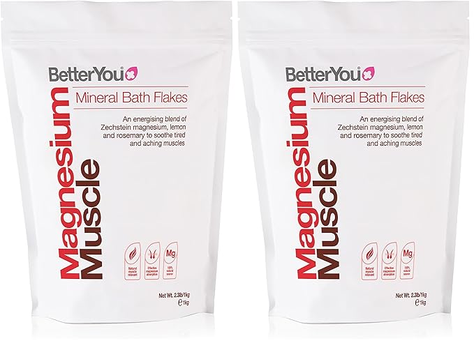 BetterYou Magnesium Muscle Bath Flakes - Mineral Bath Salts for Muscle Recovery - Post-Workout Soak for Sore Muscles - Natural Magnesium - 2.3 lb (Pack of 2)