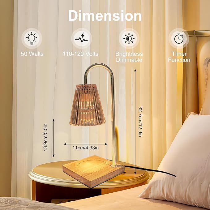 Candle Warmer Lamp Dimmable Wax Melt Warming Lamp with Timer Scented Wax Candle in Jar During Bathing & Yoga & Meditation with 2 Bulbs Home Decor Gift for Female (Dress)