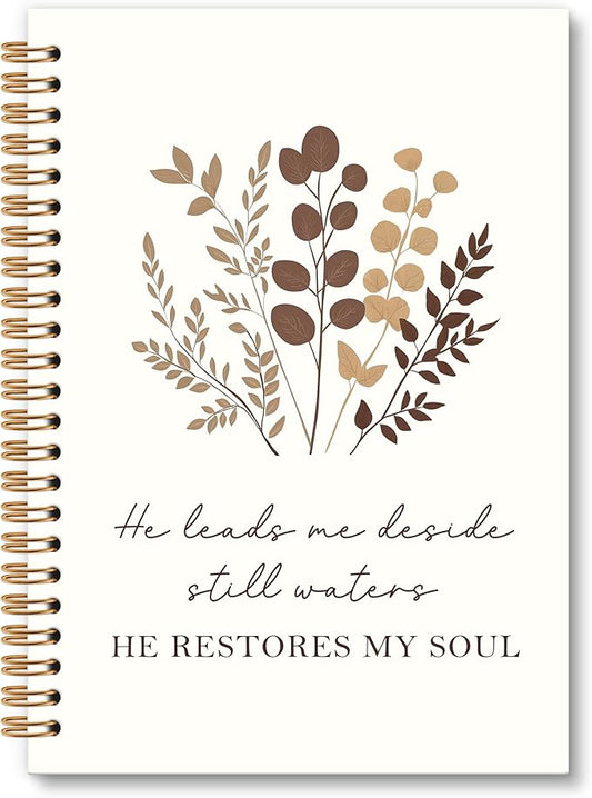 Bible Floral Notebook Journal - Vintage Floral Flower Spiral Notebook, Christian Notebooks, He Restores My Soul Notebooks Christian Gifts for Women, Bible School Office Supplies, 6x8.2In