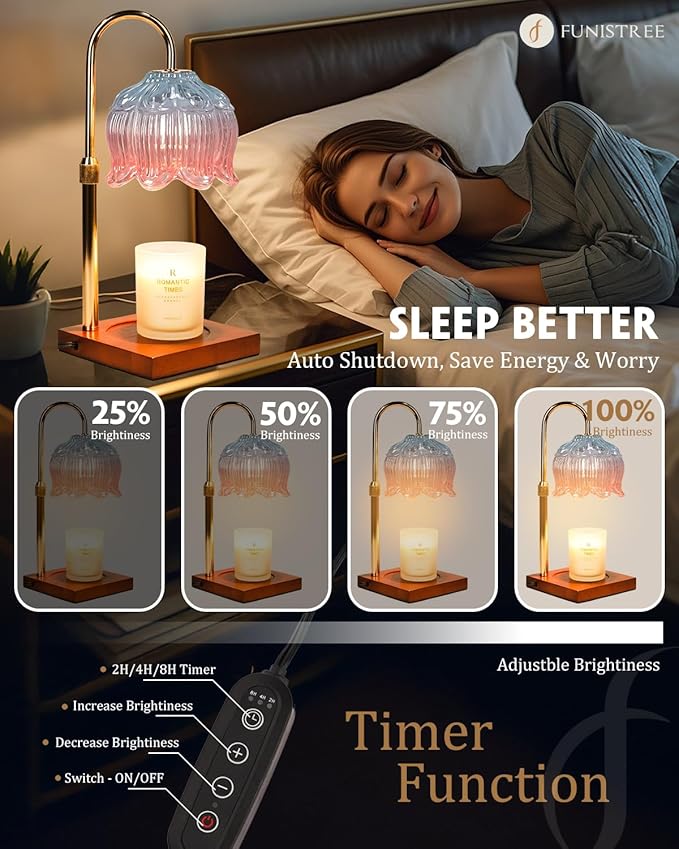 Candle Warmer Lamp with Timer Dimmable, Height Adjustable Birthday Gifts for Women Mom House Warming, Home Decor, Lotus Flower Candle Lamp Warmer 2 Bulbs Inc (Blue Pink)