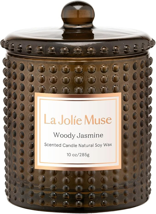 LA JOLIE MUSE Woody Jasmine Candles for Home Scented, Luxury Candles Gifts for Women, Mother's Day Gift, Natural Soy Wax, 75 Hours 10 OZ