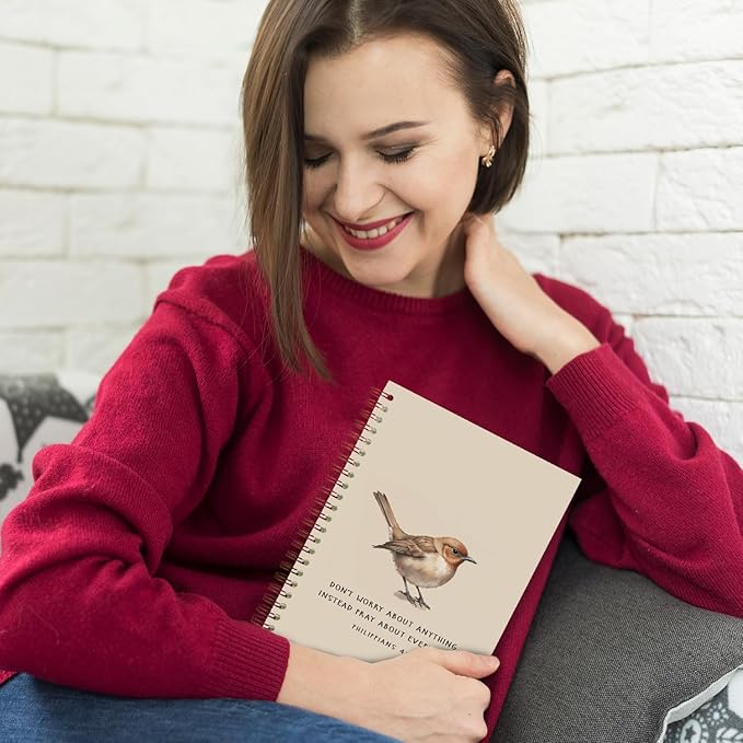 Bird Christian Spiral Notebooks, Philippians 4:6 Bible Journal, Scripture Journals for Writing, Christian Gifts for Women Men, Religious Notebook for Note Taking, 5.5x8.3 Inch