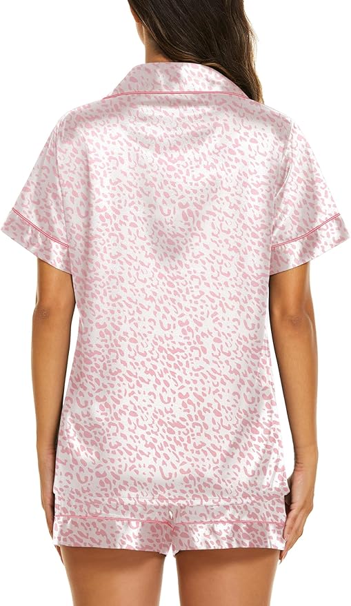 Ekouaer Silk Pajamas for Women Short Sleeve Sleepwear Soft Button Down Loungewear 2 Piece Satin Pjs Shorts Set S-XXL
