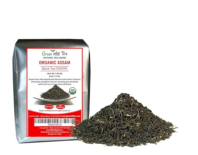 Greenhilltea, Assam TGFOP Black Tea with Tippy Flowery Malty Premium Black Tea Loose Leave Tea 1 LB