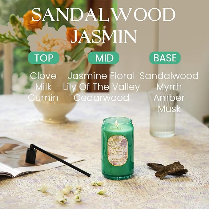 M&SENSE Sandalwood Jasmine Candles for Home Scented, 10.6 Oz Soy Wax Candles Non Toxic Jar Candle Up to 60 Hours Long Burning Home Fragrance Gift for Stress Relief, Meditation, Yoga