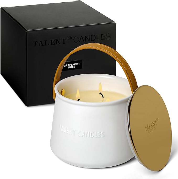 Candles for Home Scented - Scandinavian Style 3 Wick Candle - Long-Lasting Ceramic Candle Jar - Soy Candles Non Toxic with Minimalist Design - Grapefruit Rose