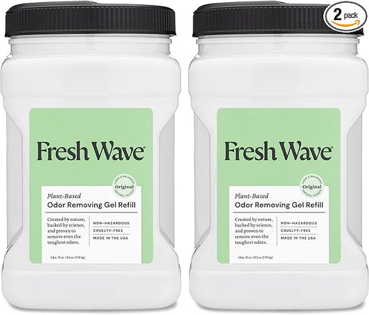 Fresh Wave Odor Removing Gel Refill, 63 oz., Pack of 2 - Safer Odor Absorbers for Home, Natural Plant-Based Odor Eliminator, Every 15 oz. lasts 30-60 Days, For Cooking, Trash & Pets