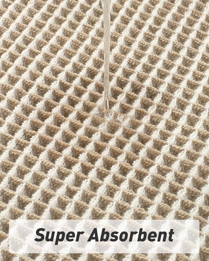 AMOAMI Upgraded Waffle Bath Mat, Super Absorbent Non Slip Bath Mats for Bathroom Floor, Machine Washable Bathroom Rugs with Tassels, Rubber Backed Bathroom Mats, Ultra Soft, 18" x 30",Brown & Cream