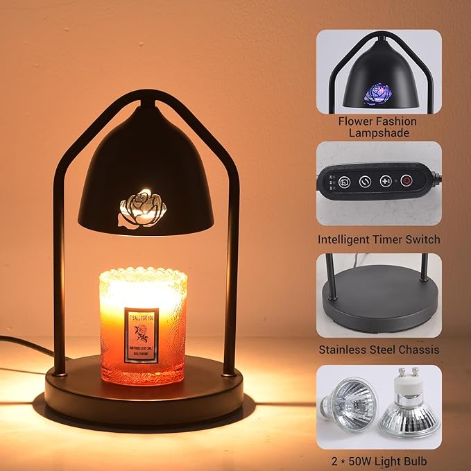 Candle Warmer Lamp with Timer, Dimmable Color Candle Warmer Scented Candles, Birthday Gifts for Women, Mom, Flameless Wax Melt Warmer with 2 Bulbs for Jar Candles Home Decor, House Warming