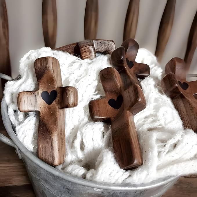 Atlodas Cross My Heart, Encouragement Gift, Relieve Anxiety Comfort for Clutching, Clinging and Praying, Wooden Cross Fidget, Pocket Olive Wood Crosses Religious Gift for Children and Adults (1 Pcs)