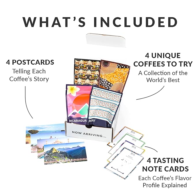 Atlas Coffee Club World of Coffee Set, Gourmet Coffee Gift Sampler, 4-Pack Variety Box of the World’s Best Single Origin Coffees, Whole Bean