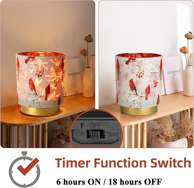 7'' Battery Operated Lamp Timer, Decorative Cordless Table Lamps for Area No Plug, Battery Powered Accent Lamp for Kitchen/Entryway/Corner Shelf/Living room, Nightlight For Bathroom/Bedroom(Red)