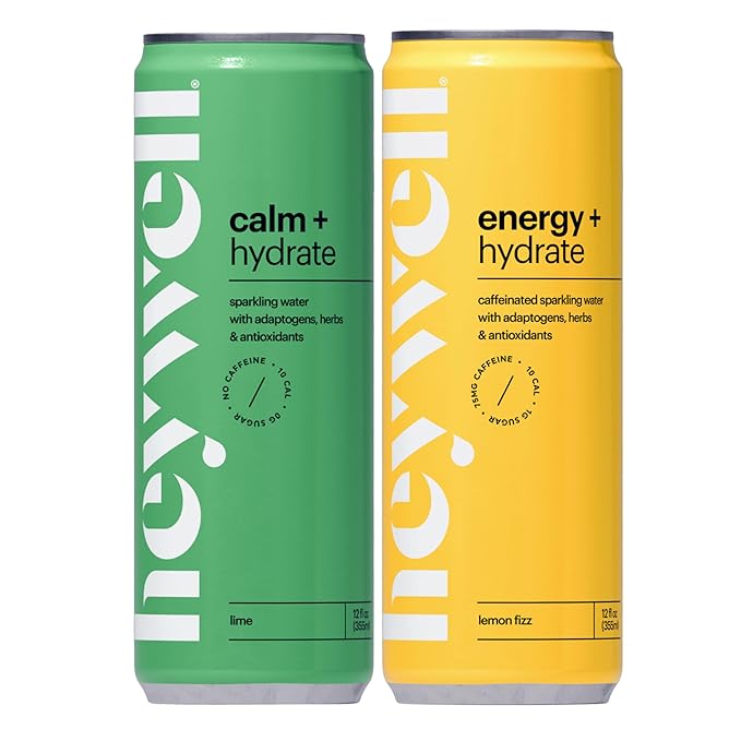 Heywell Sparkling Adaptogenic Drink, Hydration Variety Pack, 12 Fluid Ounce (Pack of 12) - Organic, Non GMO, Vegan, Gluten Free, Dairy Free