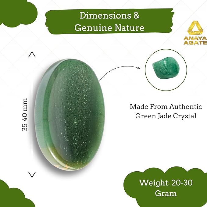 Green Jade Worry Stone – Natural Thumb Stone for Anxiety & Stress Relief – Healing Crystal for Meditation, Reiki, Positive Energy & Gift for Men and Women