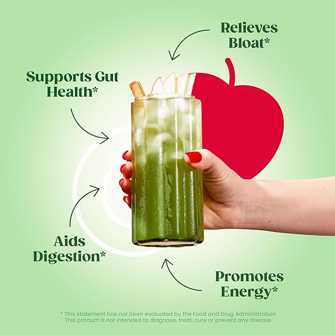 Bloom Nutrition Superfood Greens Powder, Digestive Enzymes with Probiotics and Prebiotics, Gut Health, Bloating Relief for Women, Chlorella, Green Juice Mix with Beet Root Powder, 25 SVG, Apple Cider