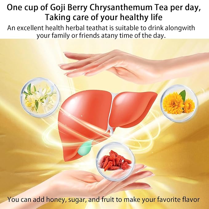Goji Berry Chrysanthemum Tea for Liver Health, Dandelion Wolfberry Tea Bags, 8 Excellent Raw Material Formulas, Liver Cleanse & Detox Herbal Tea Bags, Vegan, Sugar-Free & Caffeine-Free (1BOX (15Bag))
