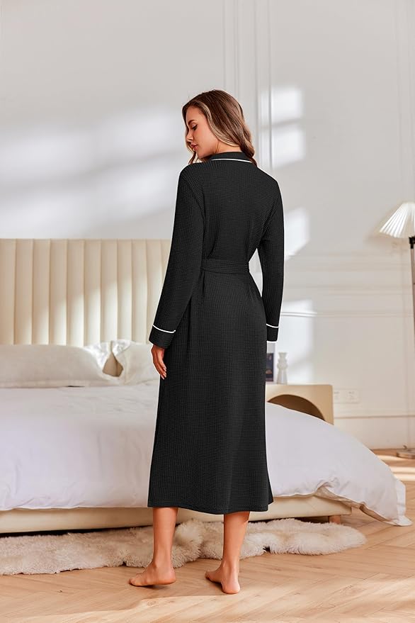 Ekouaer Robes for Women Lightweight Knit Waffle Bathrobe Full Length Kimono Casual Ladies Loungewear